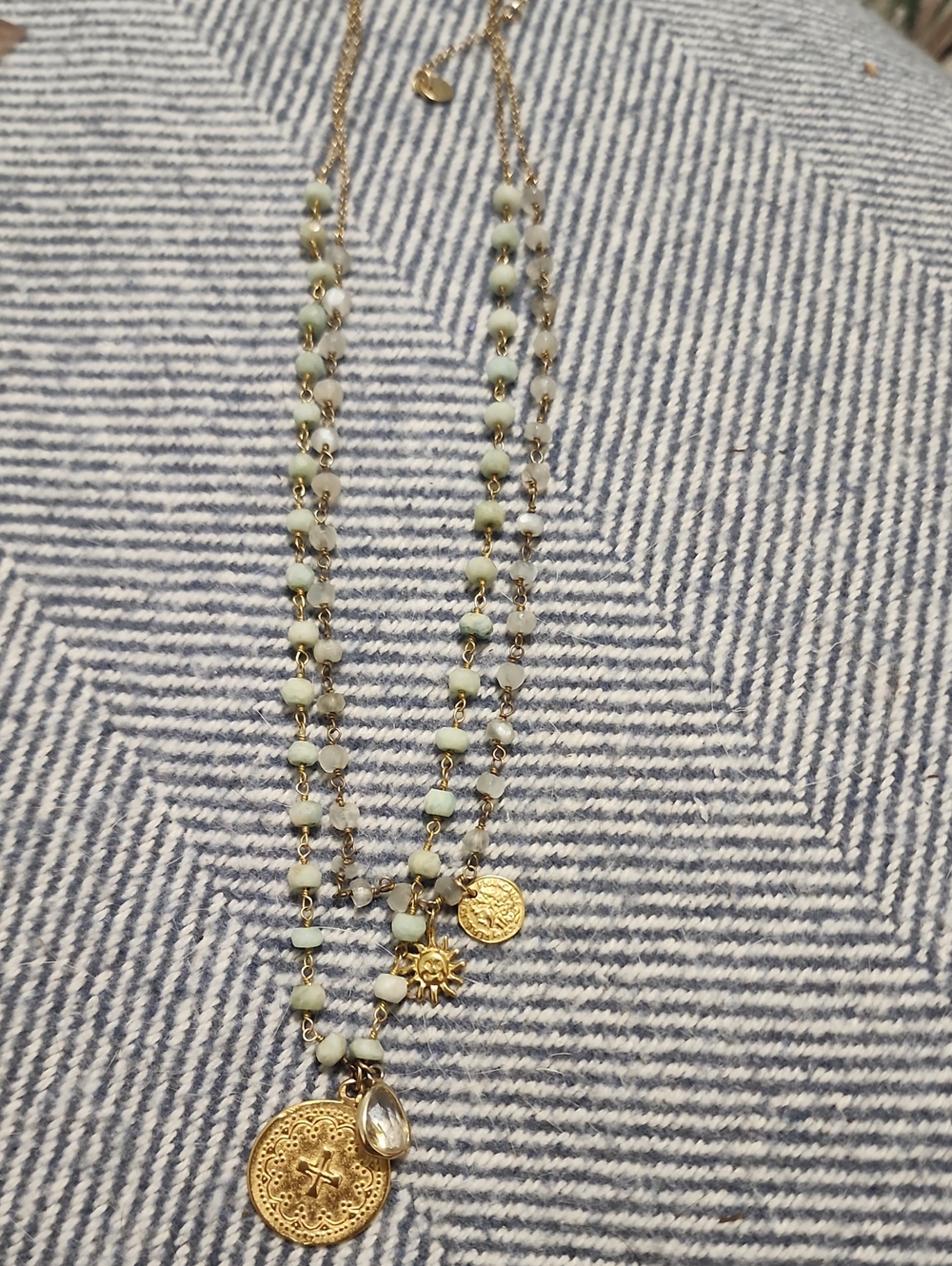 Anthropologie PurchaseGold-Tone Layered Necklace with Mint Beads and Coin Charms